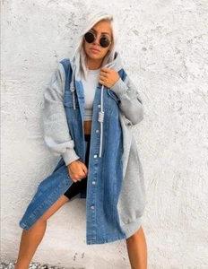 Jeans Sweat Long Jacke Oversize 40 42 44 46 Hammerteil Jeans/Grau Meliert - Bild 1 von 6