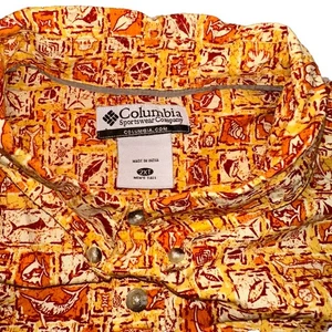 Columbia Button Up Short Sleeve Polo Shirt Orange Floral Tropical Fish 2XLT - Picture 1 of 7