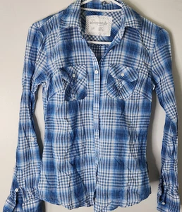 Aeropostale Damen halbtransparent kariert Langarm Knopfleiste Baumwolle Top Größe S - Bild 1 von 5
