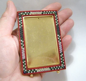 3.5" Vintage 60s Florentine Micro Mosaic Glass Free Standing Photo Floral Frame - Picture 1 of 6