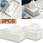 2x Acrylic Clear Tissue Boxs Rectangular Napkin Dispenser Office Paper Holder