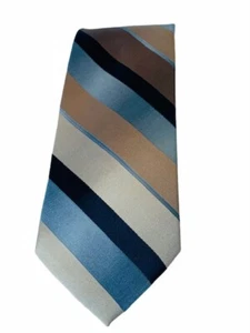 Necktie vtg Mens Tie silk Wembley Wemsilk England 56 inch 56" blue striped beige - Picture 1 of 4