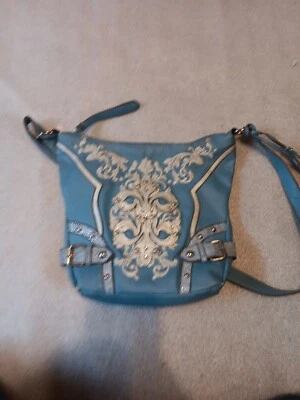 Bolso de Hombro Gemini Rising Azul/Plateado Acento Filigrana Embellecido Foto 1 de 4