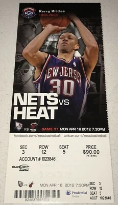 Билет на выездную игру New Jersey Nets Miami Heat Леброн Джеймс заглушка НБА 4/16/2012  - Изображение 1 из 2