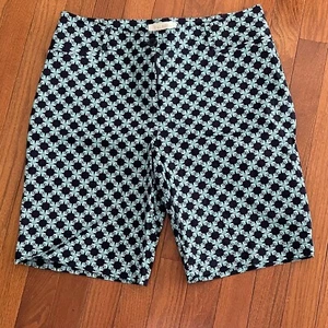 Talbots Petites Navy and Turquoise Geometric Pattern Bermuda Shorts Size 10P - Picture 1 of 13