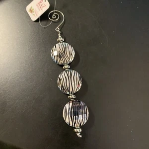 New RAZ Imports Zebra Stripe Dangle Beads Christmas Ornament With Chrome Spiral - Picture 1 of 12