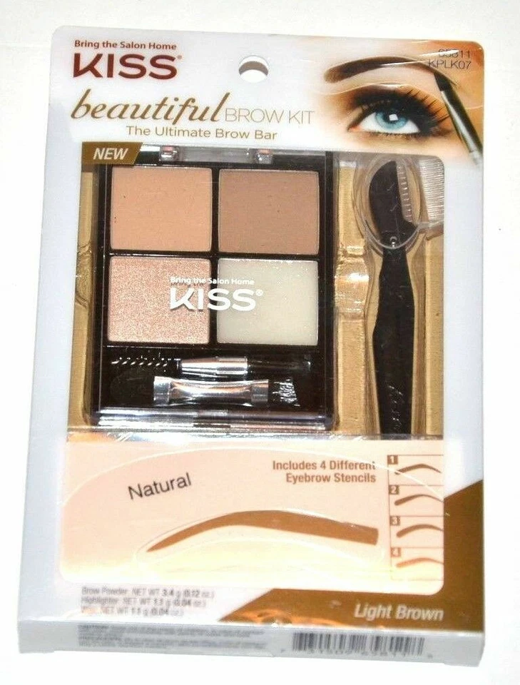 Kiss Beautiful Brow Kit Stencil Palette Wax Razor Light Brown~COMBINED SHIPPING~