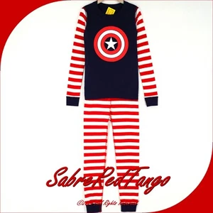 NWT HANNA ANDERSSON ORGANIC LONG JOHNS PAJAMAS MARVEL CAPTAIN AMERICA 150 12 - Picture 1 of 4