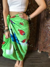 Boho Gypsy Hippy Green Sarong Wrap Around Skirt Beach Maxi Skirt Bikini Cover Up