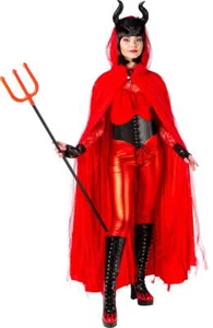 Umhang Teufel mit Tüll und Kapuze rot Cape Kostüm Fasching Kareval Damen - Bild 1 von 3