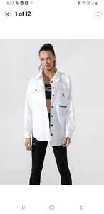LORNA JANE BNWT White Hype Girl Long Sleeve Buttoned Cotton O/S Shacket-L - Picture 1 of 4
