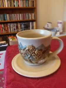 Scottish Isle of Arran Studio Pottery ~ Sheep Design ~ Large Cup & Saucer Ref.3 - Picture 1 of 8