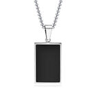 Men's Necklace Stainless Steel Black Enamel Pendant Engravable Silver Chain 60cm