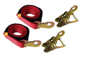 2-PK RED DIAMOND WEAVE Dynamic Flat Snap Hook Straps & Ratchets Auto Hauler - Bild 1 von 3