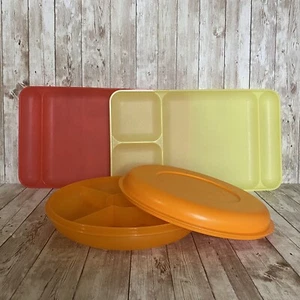 Tupperware 1708-5 vassoio da portata piccolo diviso antipasto immersione + 2 vassoi pasti TV - Foto 1 di 11