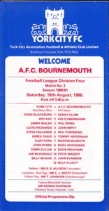 1980/81 YORK CITY V AFC BOURNEMOUTH 16-08-1980 DIVISION 4 - Picture 1 of 1