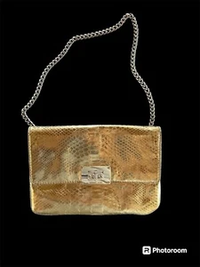 Michael Kors Sloan Metallic Gold Snakeskin Clutch/ Shoulder Bag - Picture 1 of 10