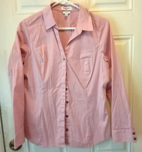Express Original Women's size L Rose Stretchy Button Down cotton + Shirt MON14 - Picture 1 of 5