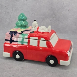 Snoopy Peanuts on Red Truck Christmas Cookie Jar Candy Jar - Picture 1 of 18