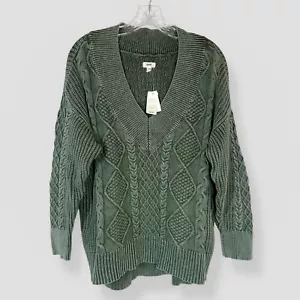 Neu mit Etikett Aerie Zopfmuster salbeigrün Acid Wash übergroßer V-Ausschnitt Größe Medium Freizeit - Bild 1 von 9