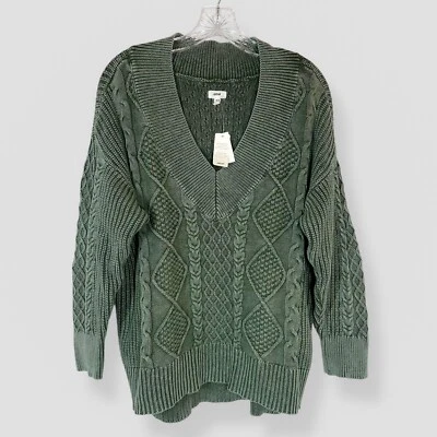 NWT Aerie Cable Knit Sage Green Acid Wash Oversized V-neck Size Medium Casual - Image 1 of 4
