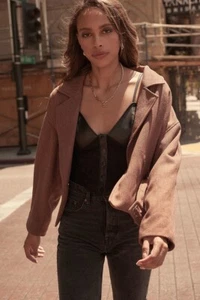 A Faux Leather And Lace Camisole Top Black - Picture 1 of 4