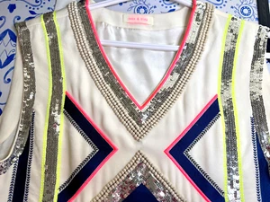 sass & bide rare collectible silk cream sequin flouro wood top blouse, size 38 - Picture 1 of 5