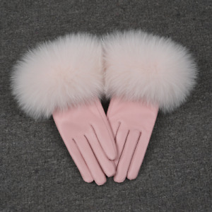 Women's Leather Glove Warm Real Sheepskin Fur Gloves Fashion Style  Fluffy Fur