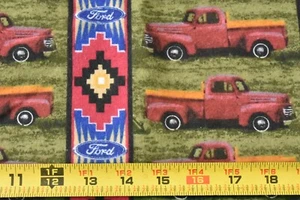 11" Long, Vintage Ford Pickup Trucks on Red Blue & Green Flannel, E84 - Picture 1 of 4