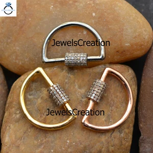 925 Silver Semi Circle Shape Finding Diamond Carabiner Lock Jewelry Accessories - Picture 1 of 10