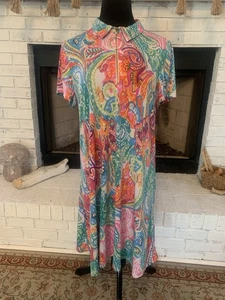 Vintage? Psychedelic MOD Groovy GO-GO Kleid Gr. Damen XL 40” Brust dehnbar! - Bild 1 von 8