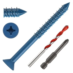 1/4" x 4" Concrete Screws, 50 PCS Blue Flat Head Concrete Screws Anchor Kit w... - Picture 1 of 6