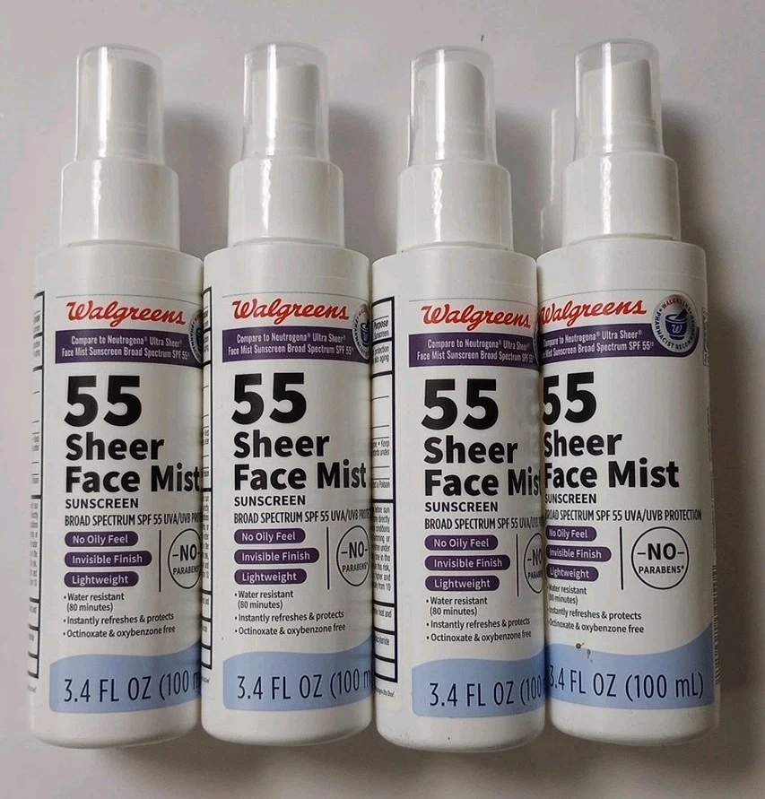 Lot Of (4) Walgreens 55 Sheer Face Mist Sunscreen 3.4 fl oz - Image 1 of 2
