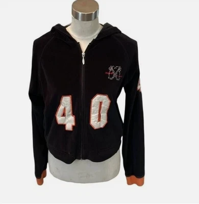 Chaqueta deportiva Y2K corta con capucha negra estrás número 40 MEOW MEOW para mujer talla L Foto 1 de 4