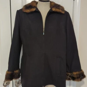 Vintage MDP Mario De Pinto wool blend coat with faux fur trim USA  size L - Picture 1 of 19