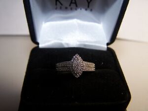 KAY JEWELER'S 64 DIAMOND CLUSTER MARQUISE STYLE STERLING COCKTAIL RING SIZE 7
