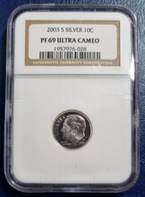 2003 S Roosevelt Dime Silver Proof 10c NGC PF69 ULTRA CAMEO #79980 - Image 1 of 2
