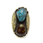Navajo Number 8 Turquoise, Fire Agate and Silver and Gold Plated Ring, Size 6.5