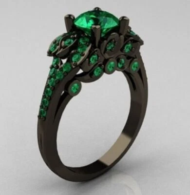 3.39 ct Green Round Diamond Sterling Silver Lab Created Ring Classic Jewelry - Image 1 of 4