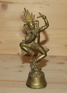 Statuina divinità indù danzante campana in ottone vintage fatta a mano - Foto 1 di 12