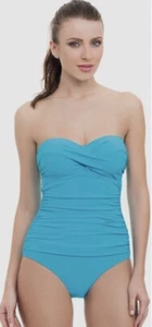 Traje de baño de una pieza Profile by Gottex para mujer bandeau frontal torcido turquesa 12 - Imagen 1 de 12