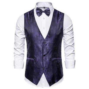 Men's Vest Embroidery Waistcoat for Tuxedo Wedding Prom Formal Business Vest - Picture 1 of 12
