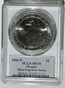 1983 P OLYMPIC COMMEMORATIVE SILVER DOLLAR $1 MINT ENGRAVER SERIES PCGS MS 70 - Picture 1 of 5