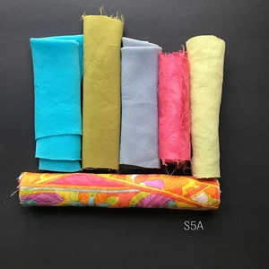 6 Pc Vintage Silk Remnants For Slow Stitch, Wabi Sabi, Fiber Arts And Crafts S5A - Picture 1 of 7