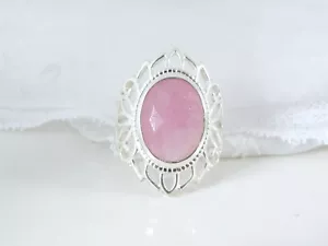 Sterling Silver 925 Pink Opal Doublet Filigree Ring Size 10 - Picture 1 of 8