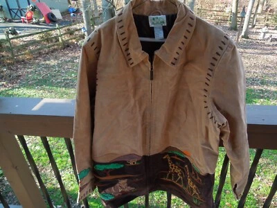 QUACKER FACTORY Suede Safari Animals Giraffe Leopard Full Zip Jacket Size XL - Image 1 of 4