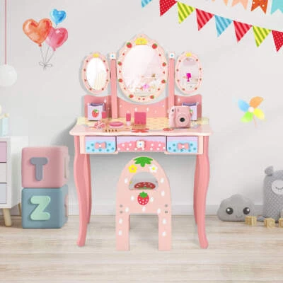 NNECW Juego de Mesa de Tocador y Silla Amp Princesa para Niños con Espejo Giratorio 360-Rosa Foto 1 de 4