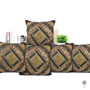 CUSHION COVER ( SET OF 5 PCS) INDIAN ZARI HAND EMBROIDERED 16" X 16" USA SELLER - Picture 1 of 17
