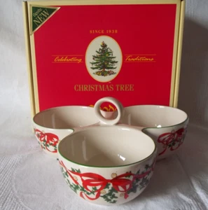 SPODE WEIHNACHTSBAUM 2007 Edition dreiteilig geteilte Servierschalen rotes Band - Bild 1 von 8