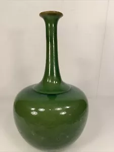 PotteryBarn Lime Green 14” Vase Bottleneck Crackle Vessel Tabletop Decor - Picture 1 of 4